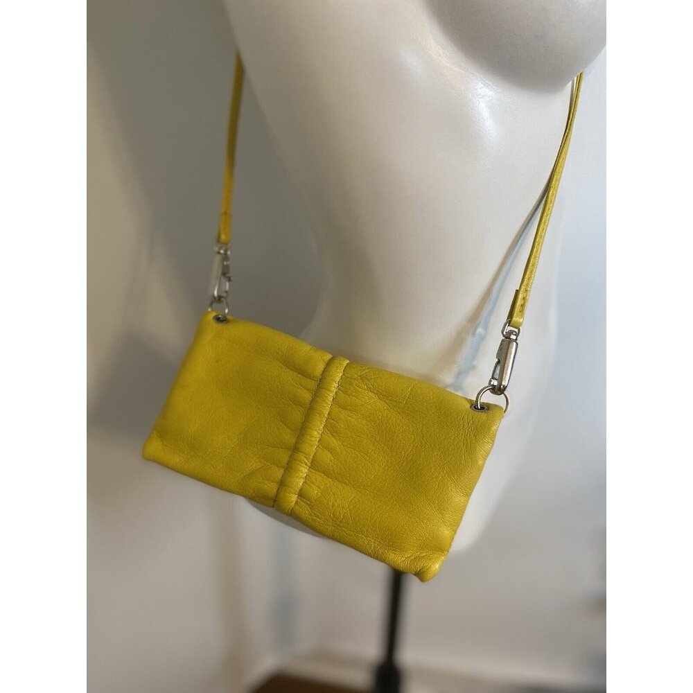 Arezzo Yellow Leather Small Crossbody Shoulder Bag Clutch Adj Long Strap 7.5x6" - Picture 11 of 16